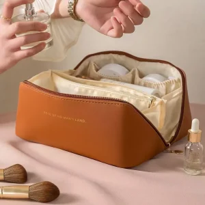 New Large Capacity Travel Cosmetic Bag Portable Leather Toiletry Bag with Handle Organizer Multifunctional Waterproof Makeup Bag