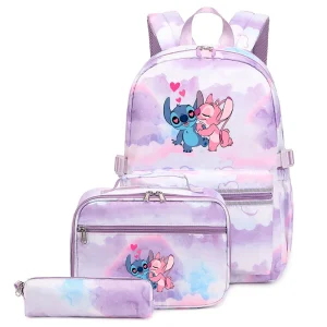3Pcs/Set Disney Lilo Stitch Teenager Student Backpack Colorful Bag Boys Girls School bags with Lunch Bag Travel Mochilas