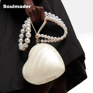 Acrylic heart bag women designer egg evening party cute pearl color purse 2023 new clutch handbag with strap wholesale