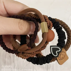 5/10pcs/Set Elegant Heart Ball Elastic Hair Bands For Women Ponytail Hair Tie Scrunchie Rubber Bands Fashion Hair Accessories