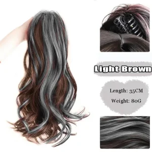 AOSI Synthetic Claw Clip Ponytail Hair Extensions Short Curly Natural Tail False Hair For Women Horse Tail  Highlight Powder