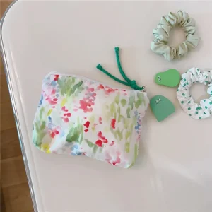 Mini  Make Up Bags Small Zipper Women Cute Floral Clutch Lipstick Bag Key Wallet Lady Cotton Travel Makeup Storage Bag Pouch