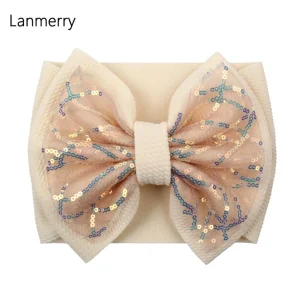 Double Layer Sequins Hair Bow Headband For Girls Summer Turban Party Headwrap Hair Bands Kids Cute Headwear Hair Accessories