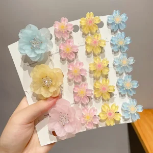 Children's Hair Clip Braided Hair Small Flower Hair Buttons Hairpin Girl Cute Headdress Girl Mini Hair Claw Hair Accessories