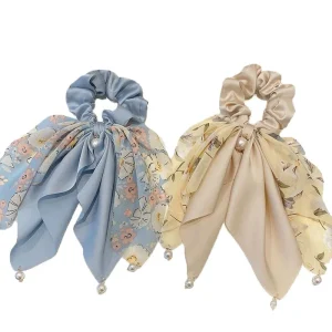 VANIKA New Women Bow Hair RopeChiffon Floral Print Sweet Elastic Hair Band Ponytail Holder Gum for Hair Ties Hair Accessories
