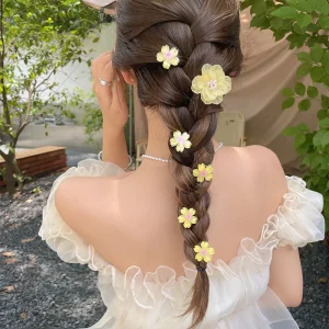 Children's Hair Clip Braided Hair Small Flower Hair Buttons Hairpin Girl Cute Headdress Girl Mini Hair Claw Hair Accessories