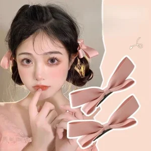 2pcs Cute 3D Bow Hair Clips Cute Sweet Pink Girls Bangs Hair Pin Elegant Headwear Girls Women Hair Accessories