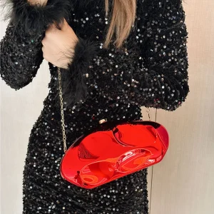 Acrylic Shell Shape Clutch Bag Gold Silver Blue Women Evening Party Cute Metal Shiny Purse Handbag 2024 Wholesale Clutch Bag