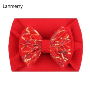 Double Layer Sequins Hair Bow Headband For Girls Summer Turban Party Headwrap Hair Bands Kids Cute Headwear Hair Accessories