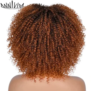Short Hair Afro Kinky Curly Wigs With Bangs African Synthetic Ombre Cosplay Wigs For Black Women High Temperature