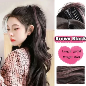 AOSI Synthetic Claw Clip Ponytail Hair Extensions Short Curly Natural Tail False Hair For Women Horse Tail  Highlight Powder