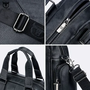 BULLCAPTAIN Men's Leather Briefcase Can Be Used For 14-Inch Laptop Business Shoulder Messenger Handbag Leisure Travel Bags
