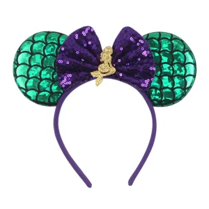 2024 Disney Mouse Ears 1.5cm Velvet Headband Sequins 4.5"Bow Hairband For Girls Featival Party DIY Hair Accessories