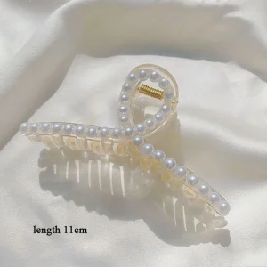 Elegant Big Pearl Hair Claws for Women Korean Acrylic Hair Clips Girls Large Size Barrette Shark Clip Fashion Hair Accessories