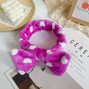 Spa Headband Bow HairBand Women Facial Makeup Head Bands Soft Coral Fleece Headwraps For Shower Washing Face Hair Accessories