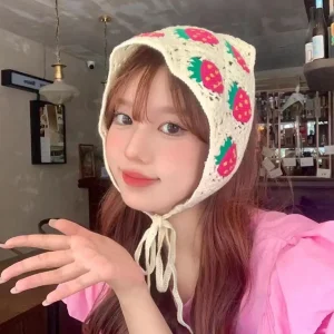 Korean Sweet Cute Handmade Crochet Hollow Triangle Headband Towel Women Spring and Summer Travel Literary Photo Hair Scarf