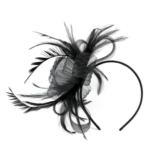 Women Feather Fascinator Headband Retro British Large Floral Hair Clip Cocktail Wedding Party Bridal Hat Decor Ladies Headwear