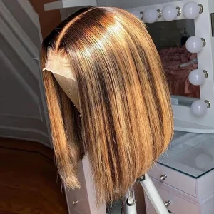 Highlight Wig Human Hair Bob Wig Straight Lace Front Wig Remy Brazilian Short Bob Human Hair Wigs For Women T Lace Human Hair