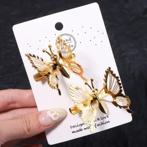 2/4pcs Women Girl Elegant Butterfly Hairpin Metal Accessories Trembling Butterfly Side Clip Moving Butterfly Hairpin Headdress