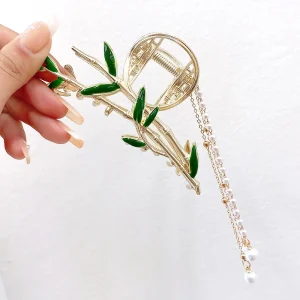 Fashion New Bamboo Tassel Grab Clip Female Ponytail Braid Large Shark Clip Elegant Hair Grab Clip Ancient Style Headdress Female