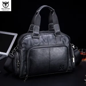 BULLCAPTAIN Men's Leather Briefcase Can Be Used For 14-Inch Laptop Business Shoulder Messenger Handbag Leisure Travel Bags