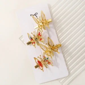 2/4pcs Women Girl Elegant Butterfly Hairpin Metal Accessories Trembling Butterfly Side Clip Moving Butterfly Hairpin Headdress