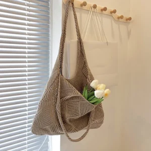 New Trend Women's Bag Crochet Handbag Retro Knitted Solid Color Hollow Top-handle Tote Bag Travel Shopper Shoulder Bag