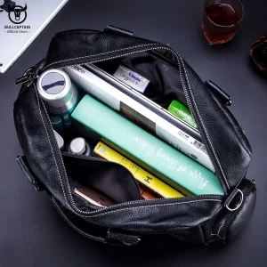 BULLCAPTAIN Men's Leather Briefcase Can Be Used For 14-Inch Laptop Business Shoulder Messenger Handbag Leisure Travel Bags