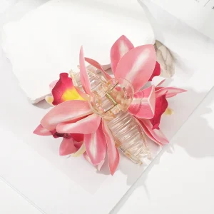 AWAYTR Mannual Orchid Flowers Hair Claws Farbic Ponytail Hair Clips Crab For Women Girl Gift Hair Accessories Valentine Headwear