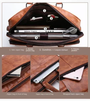 PU Leather Shoulder Bag Large Capacity Portable Casual and Waterproof Crossbody Document Bag for Men  Briefcase