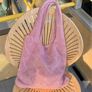 New Trend Women's Bag Crochet Handbag Retro Knitted Solid Color Hollow Top-handle Tote Bag Travel Shopper Shoulder Bag