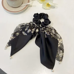 VANIKA New Women Bow Hair RopeChiffon Floral Print Sweet Elastic Hair Band Ponytail Holder Gum for Hair Ties Hair Accessories