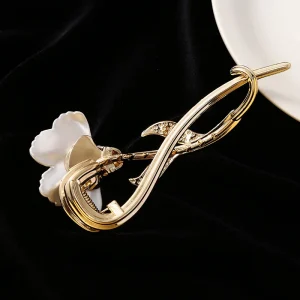 VANIKA Elegant Ginkgo biloba Hair clips Women exquisite Metal flowers One-way clip Fashion Sweet Ponytail Claw Clip Accessories