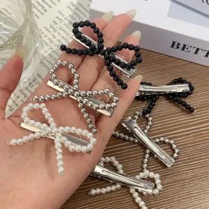 New Korean Fashion Women Pearl Hair Clips Pins Cute Girls Pearl Hairclip Bows Hairpin Metal Hair Clips Y2k Girl Hair Accessories