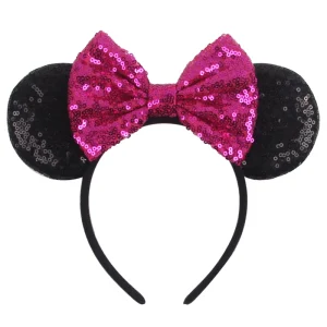 2024 Disney Mouse Ears 1.5cm Velvet Headband Sequins 4.5"Bow Hairband For Girls Featival Party DIY Hair Accessories