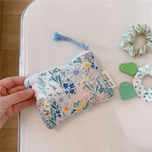 Mini  Make Up Bags Small Zipper Women Cute Floral Clutch Lipstick Bag Key Wallet Lady Cotton Travel Makeup Storage Bag Pouch