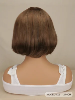 Short Bob Striaight Women Girls Wigs Natrual Black Light Brown Dark Brown Heat Resistant Synthetic Hair Wigs
