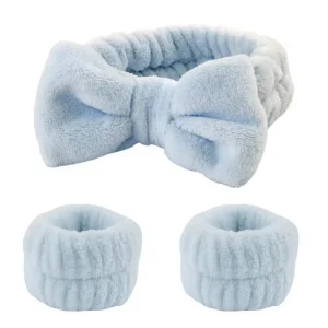 1set Women Wrist Towels For Washing Face Soft Bow Headband Girls Wrist Wash Band Pink Face Wash Wristband Spa skincare Hairbands