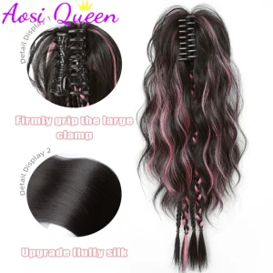 AOSI Synthetic Claw Clip Ponytail Hair Extensions Short Curly Natural Tail False Hair For Women Horse Tail  Highlight Powder