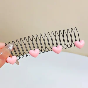 New Cute Colorful Heart Star Bow Pull-out Stretch Metal Hair Comb For Girls Broken Hair Finish Headband Fashion Hair Accessories