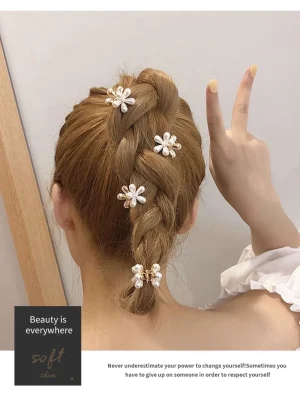 10 Pcs Small Pearl Hair Claw Clips Mini Pearl Claw Clips with Flower Design Sweet Pearl Hair Clips Flower Pins Clips