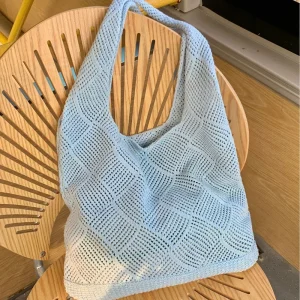 New Trend Women's Bag Crochet Handbag Retro Knitted Solid Color Hollow Top-handle Tote Bag Travel Shopper Shoulder Bag