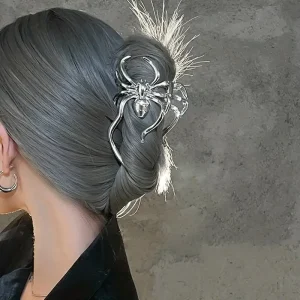Fashionable Gothic Spider shaped Hair Claw - Unique Metal Grip, Solid Color, Medium Size, Minimalist Style Women's Accessories
