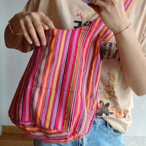 Contrast Color Printed Bohemian Ethnic Style Large Capacity Minimalist Women's Shoulder Crossbody Tote Bag