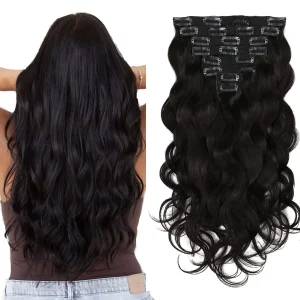 Body Wave Clip in Hair Extensions Human Hair Clip in Hair Extensions #1B Full Head 8Pcs with 120Gram Clip In Hair Extensions