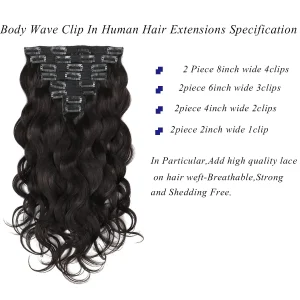 Body Wave Clip in Hair Extensions Human Hair Clip in Hair Extensions #1B Full Head 8Pcs with 120Gram Clip In Hair Extensions