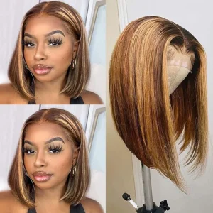 Highlight Wig Human Hair Bob Wig Straight Lace Front Wig Remy Brazilian Short Bob Human Hair Wigs For Women T Lace Human Hair
