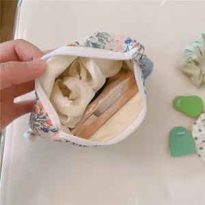 Mini  Make Up Bags Small Zipper Women Cute Floral Clutch Lipstick Bag Key Wallet Lady Cotton Travel Makeup Storage Bag Pouch