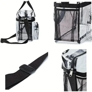 Transparent PVC Tote Bag, Multi Pockets Shoulder Bag, Lightweight Waterproof Travel Storage Bag
