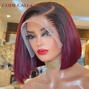 Burgundy Bob Lace Frontal Wig 1B 99J Ombre Lace Front Wigs For Women Short Bob Lace Closure Wig 180% Human Hair T Part Wigs